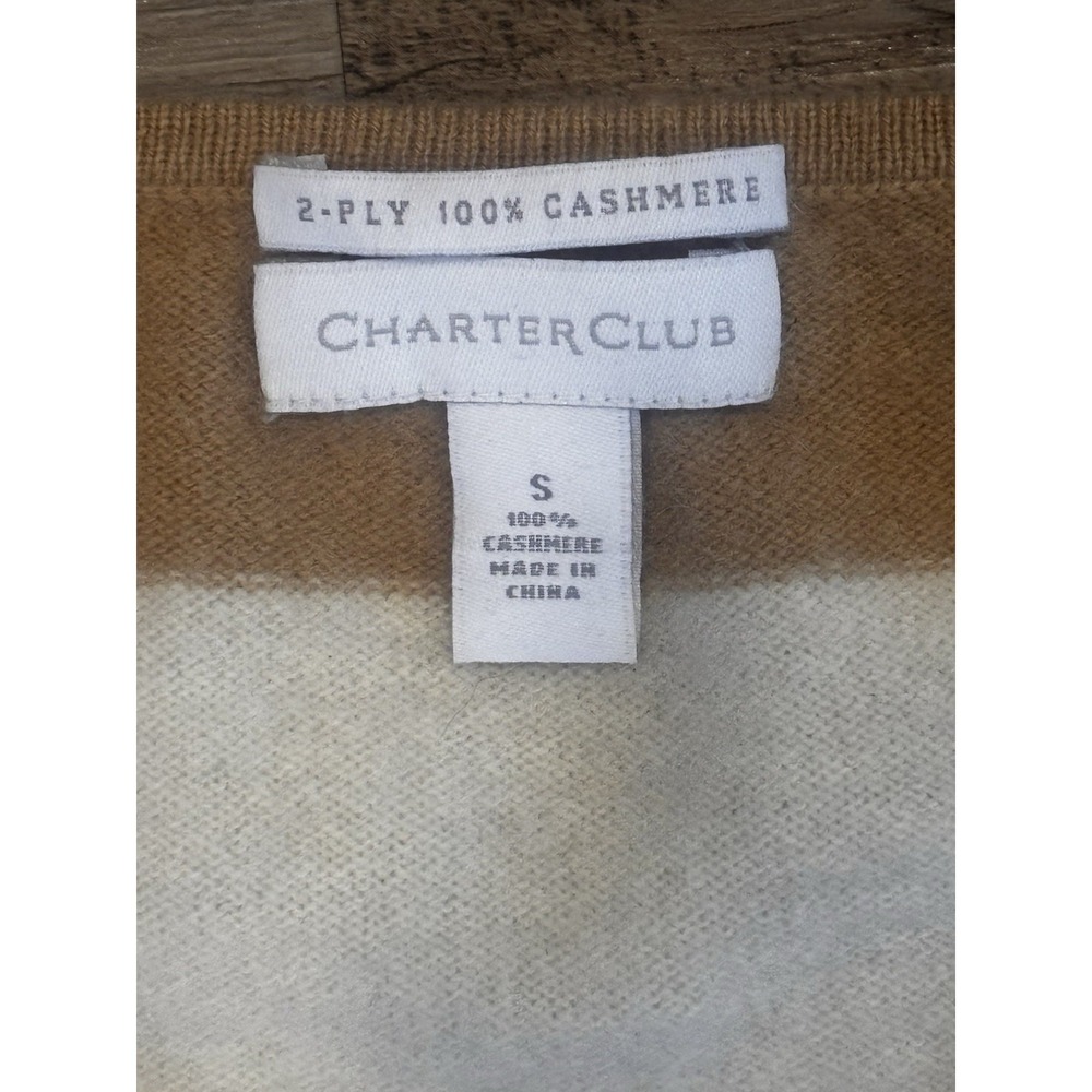 Vintage Charter Club 2 Ply 100% Cashmere Striped V Neck Sweater Mom Women Small - Picture 7 of 11
